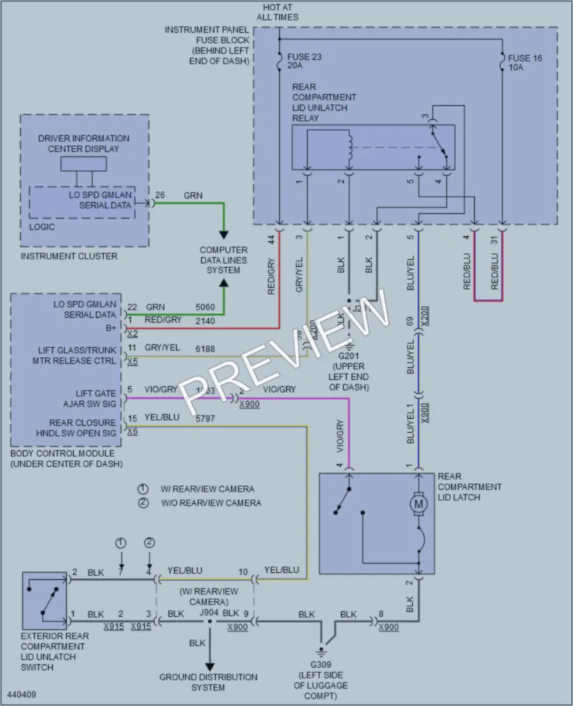2014 Chevrolet Cruze Trunk Tailgate Fuel Door wiring diagram preview