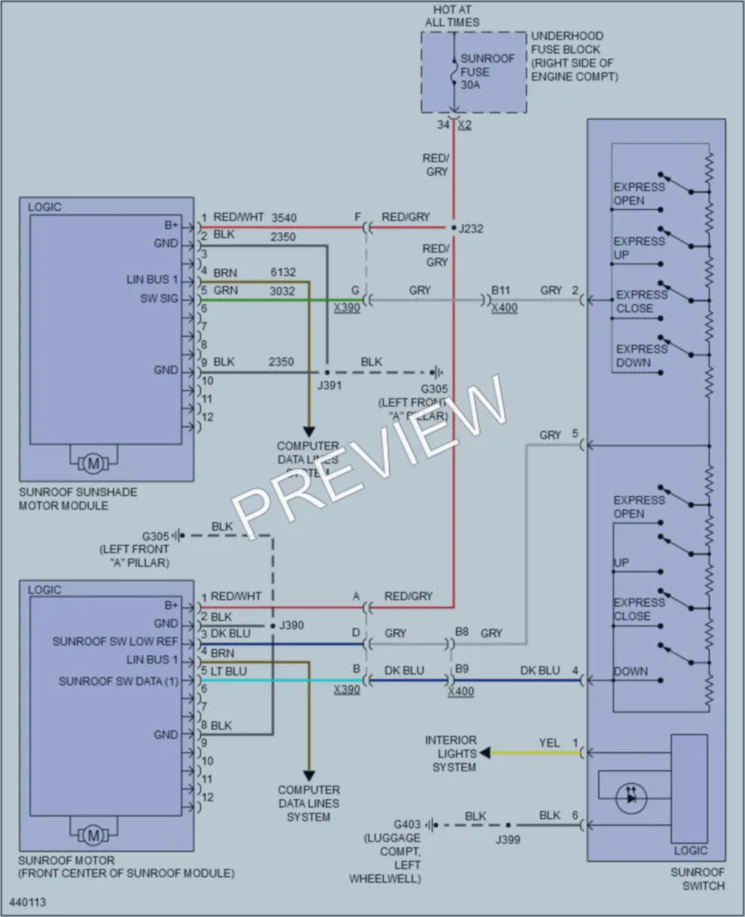 2014 Chevrolet Impala Power Top Sunroof wiring diagram preview