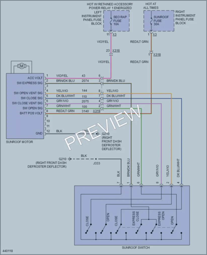 2014 Chevrolet K1500PickupSilverado Power Top Sunroof wiring diagram preview