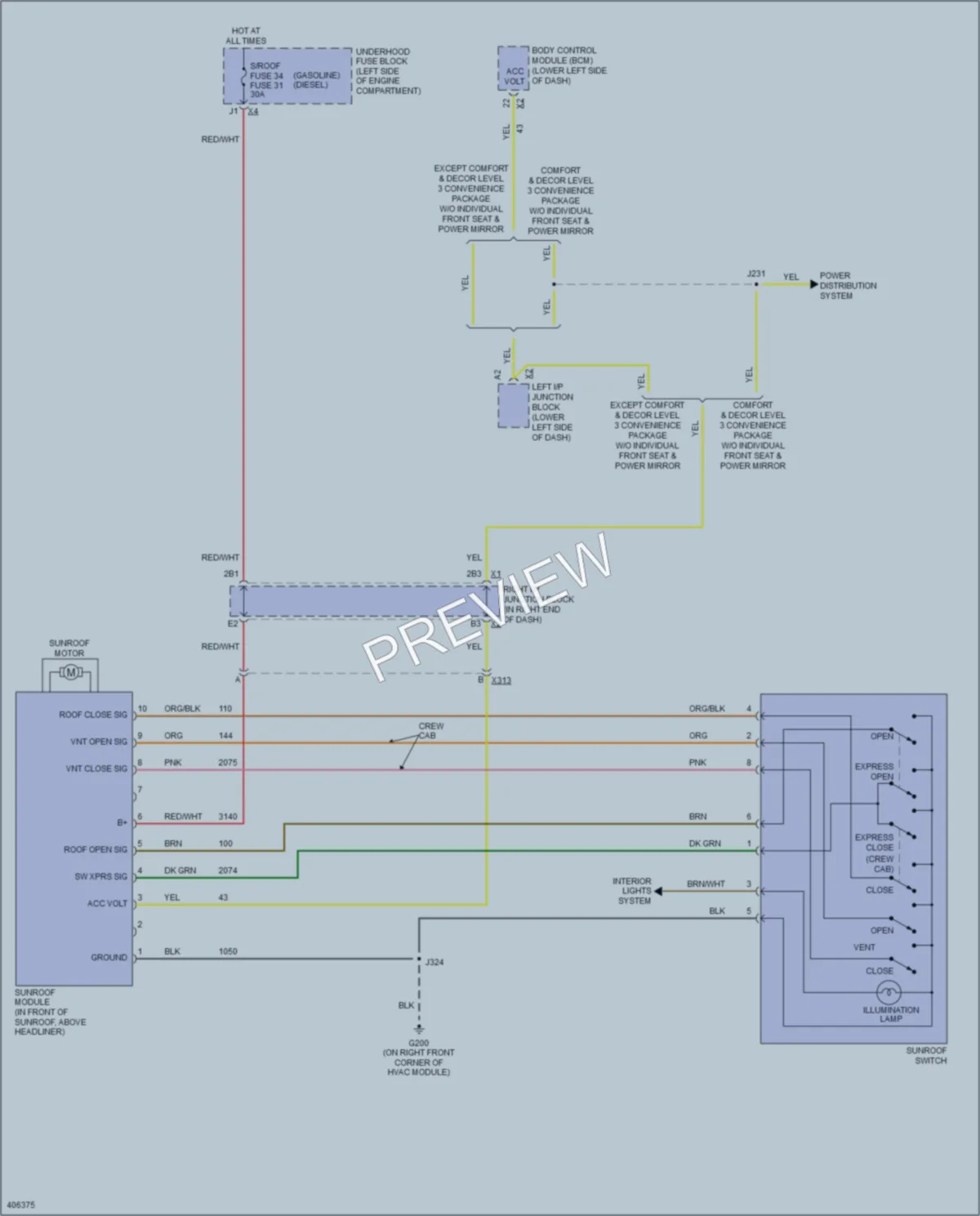 2014 Chevrolet K2500HDPickupSilverado Power Top Sunroof wiring diagram preview