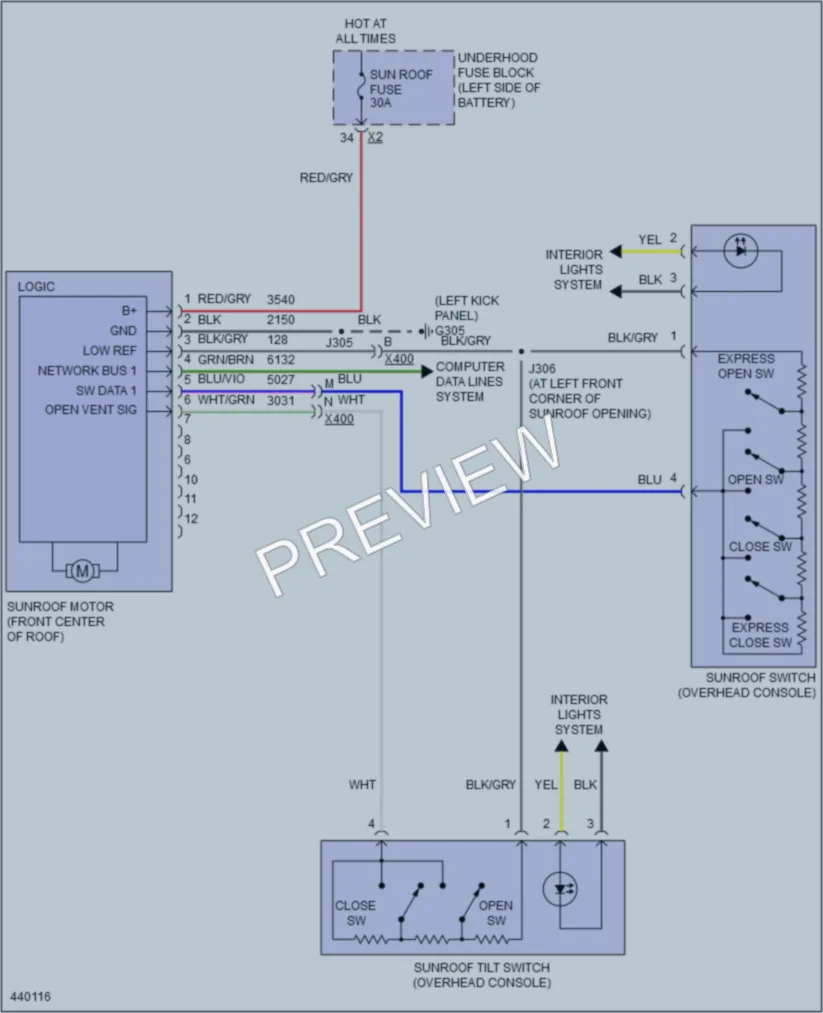 2014 Chevrolet Malibu Power Top Sunroof wiring diagram preview