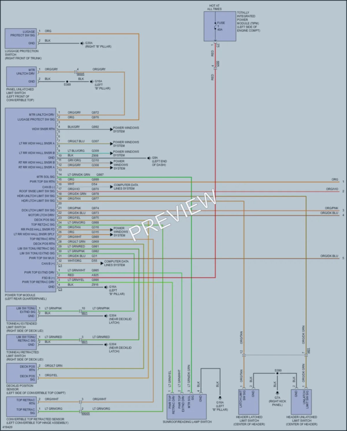 2014 Chrysler 200 Power Top Sunroof wiring diagram preview