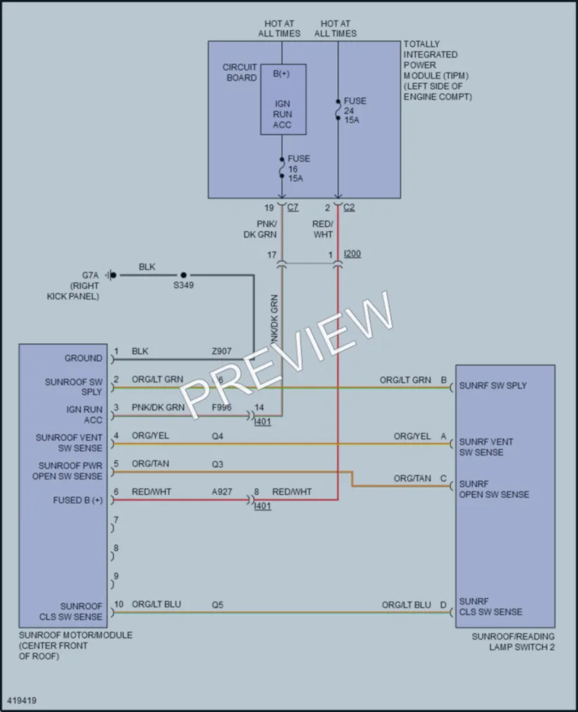 2014 Dodge Avenger Power Top Sunroof wiring diagram preview