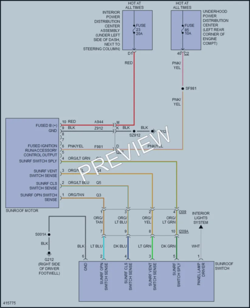 2014 Dodge Dart Power Top Sunroof wiring diagram preview