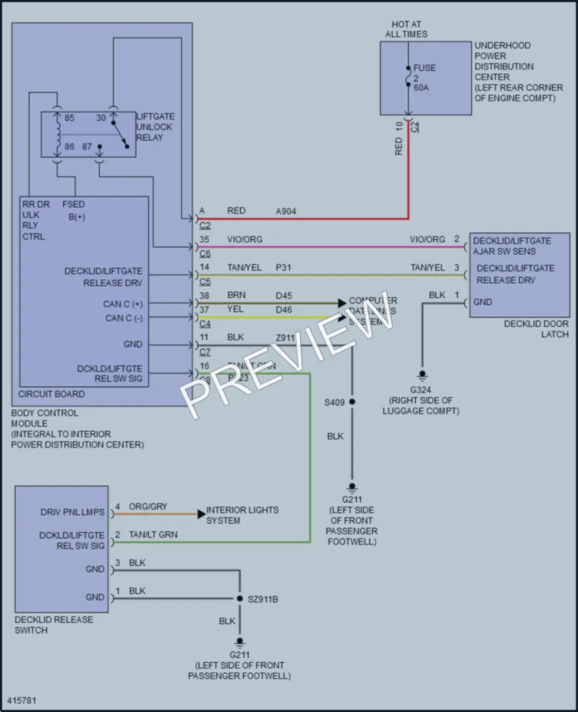 2014 Dodge Dart Trunk Tailgate Fuel Door wiring diagram preview