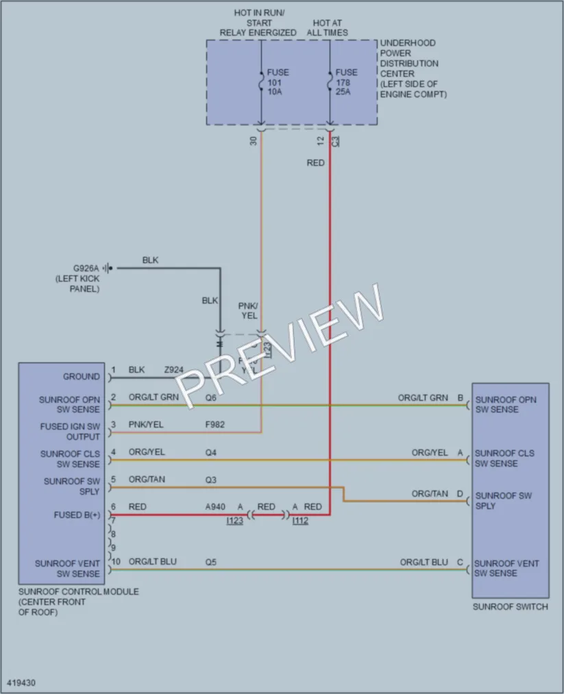 2014 Dodge Journey Power Top Sunroof wiring diagram preview