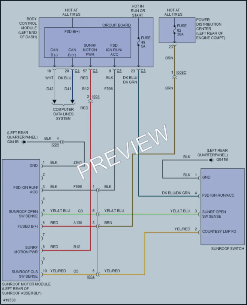 2014 Fiat 500 Power Top Sunroof wiring diagram preview