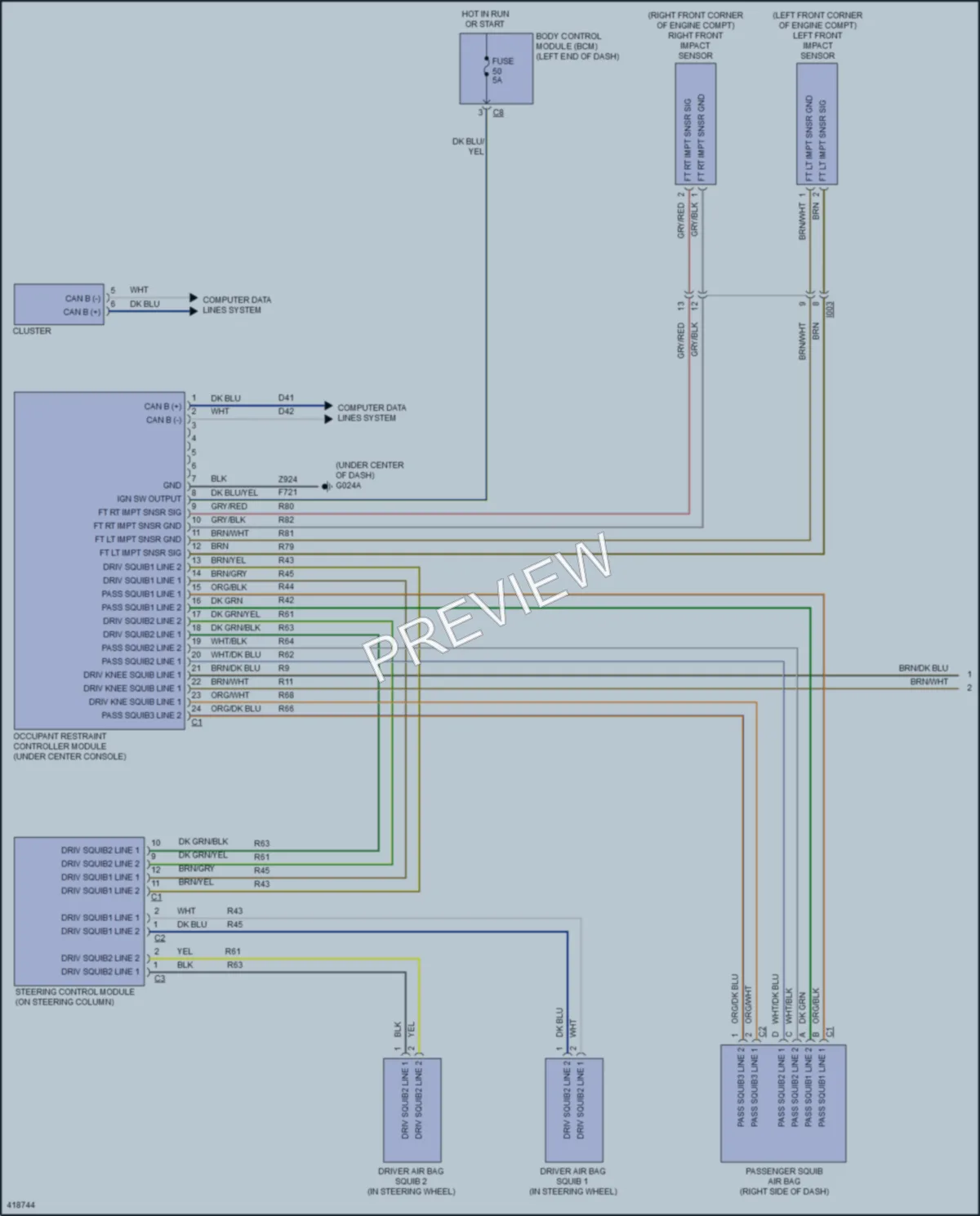 2014 Fiat 500 Supplemental Restraints wiring diagram preview