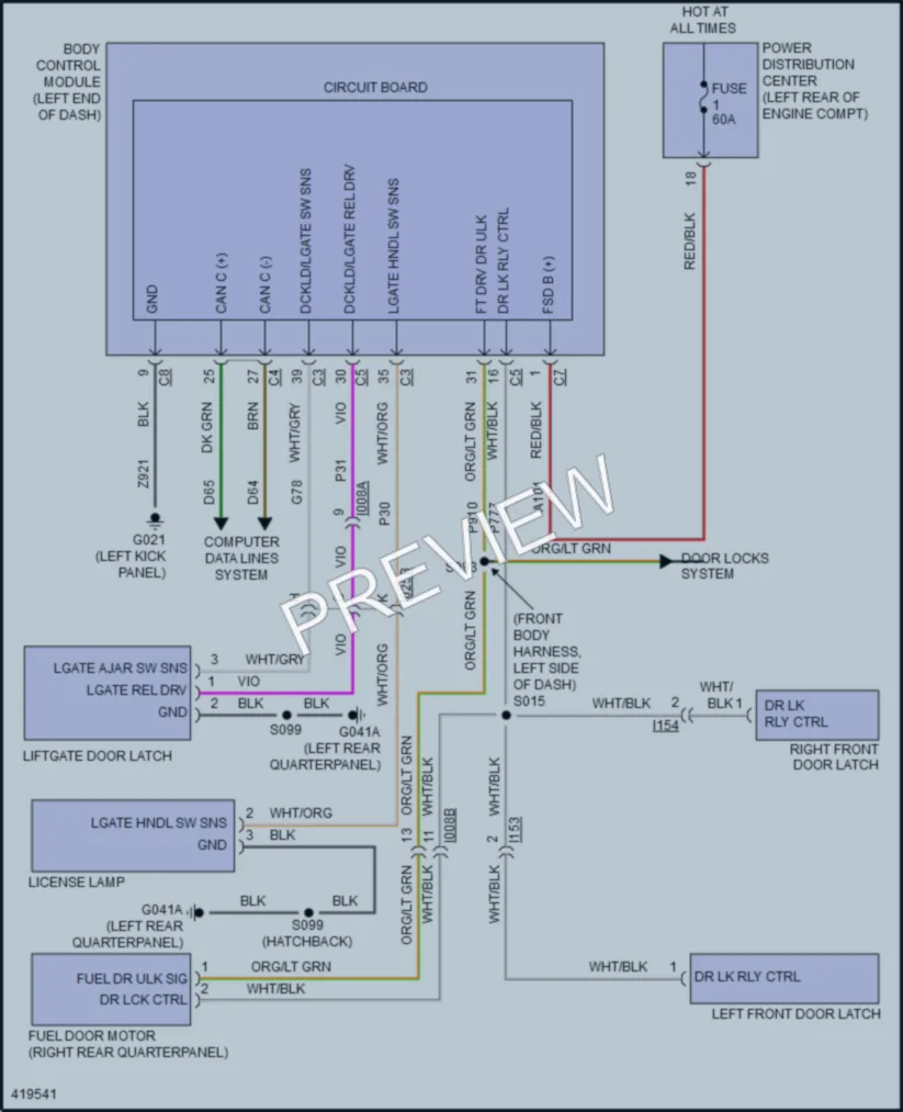 2014 Fiat 500C Trunk Tailgate Fuel Door wiring diagram preview
