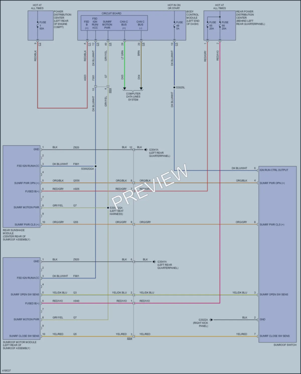 2014 Fiat 500L Power Top Sunroof wiring diagram preview