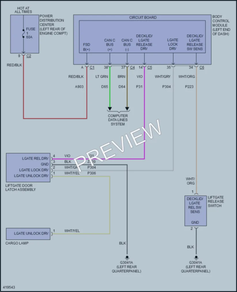 2014 Fiat 500L Trunk Tailgate Fuel Door wiring diagram preview
