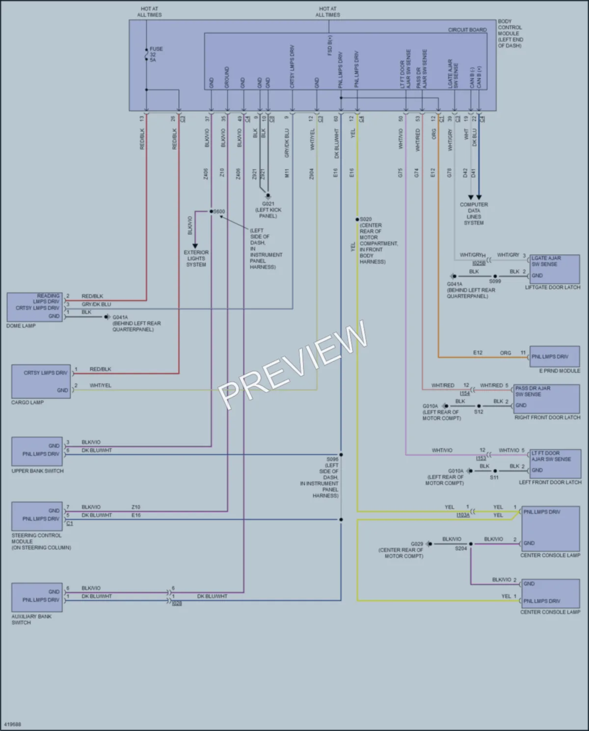 2014 Fiat 500e Interior Lights wiring diagram preview