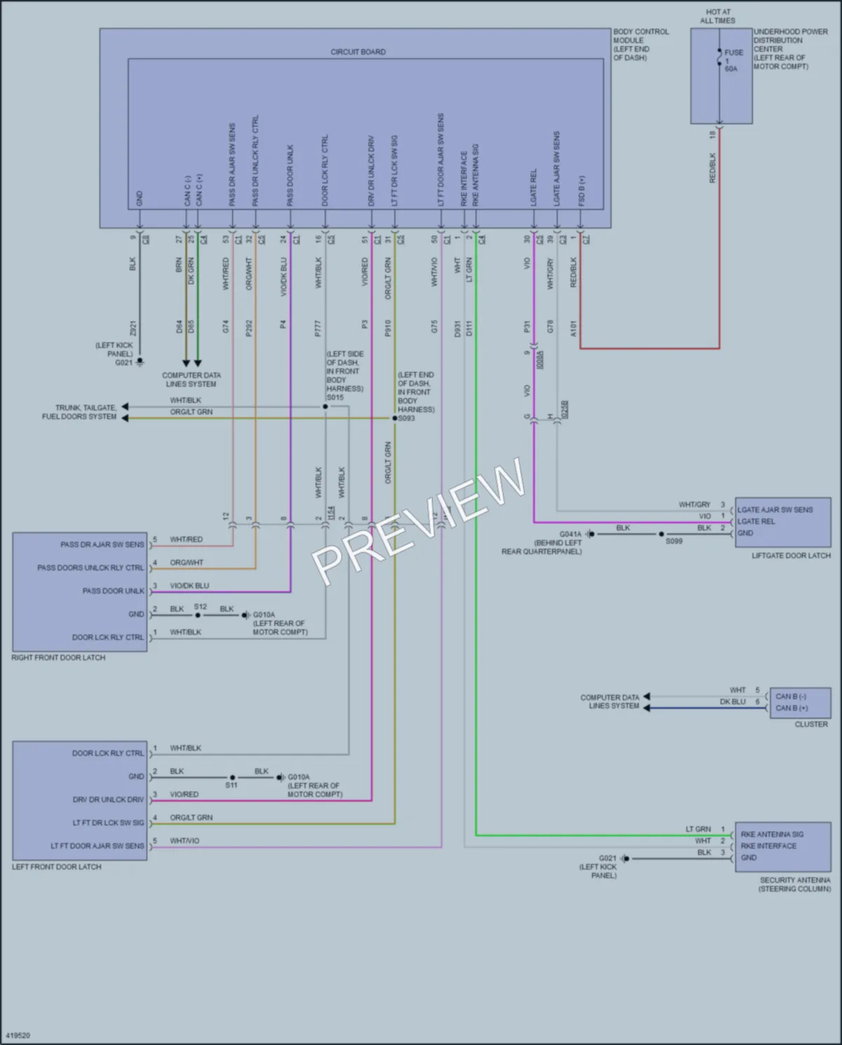 2014 Fiat 500e Power Door Locks wiring diagram preview