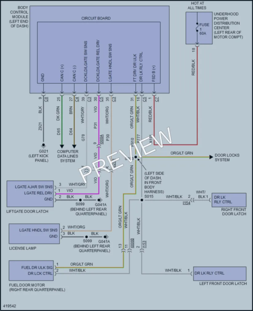 2014 Fiat 500e Trunk Tailgate Fuel Door wiring diagram preview