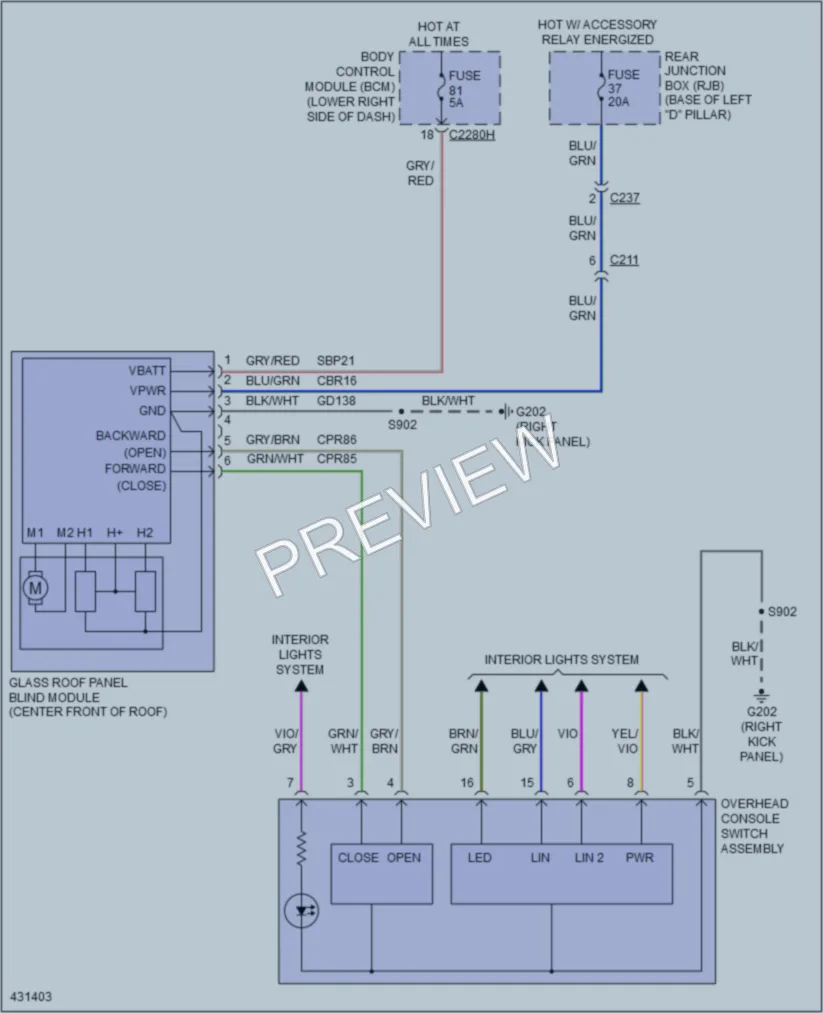 2014 Ford CMaxEnergi Power Top Sunroof wiring diagram preview