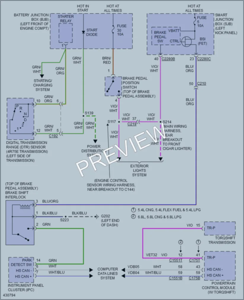 2014 Ford E150Econoline Shift Interlock wiring diagram preview
