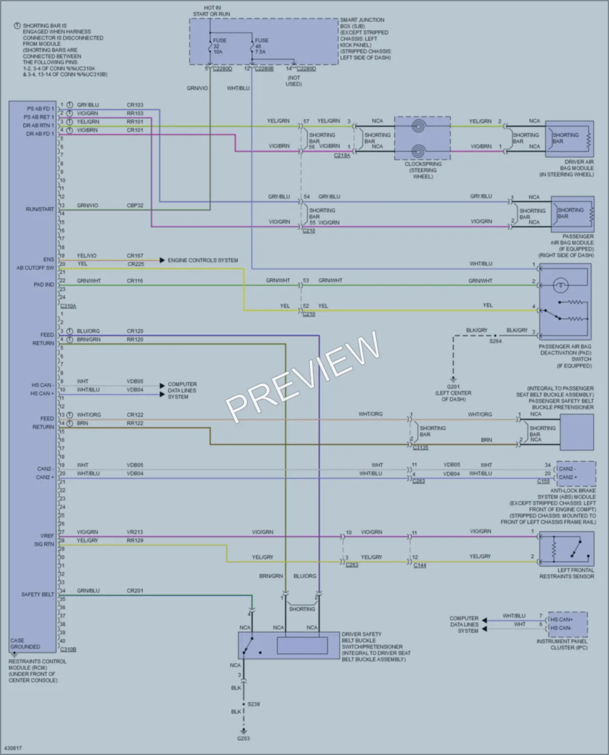 2014 Ford E350ClubWagon Supplemental Restraints wiring diagram preview