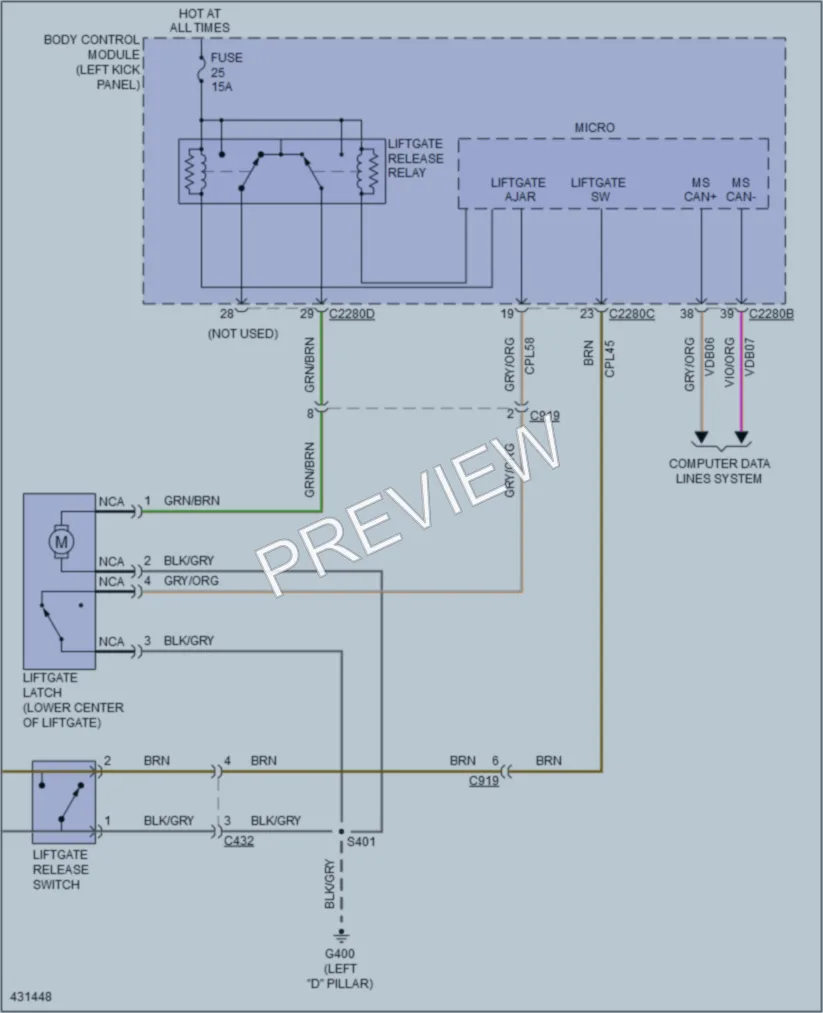 2014 Ford Edge Trunk Tailgate Fuel Door wiring diagram preview