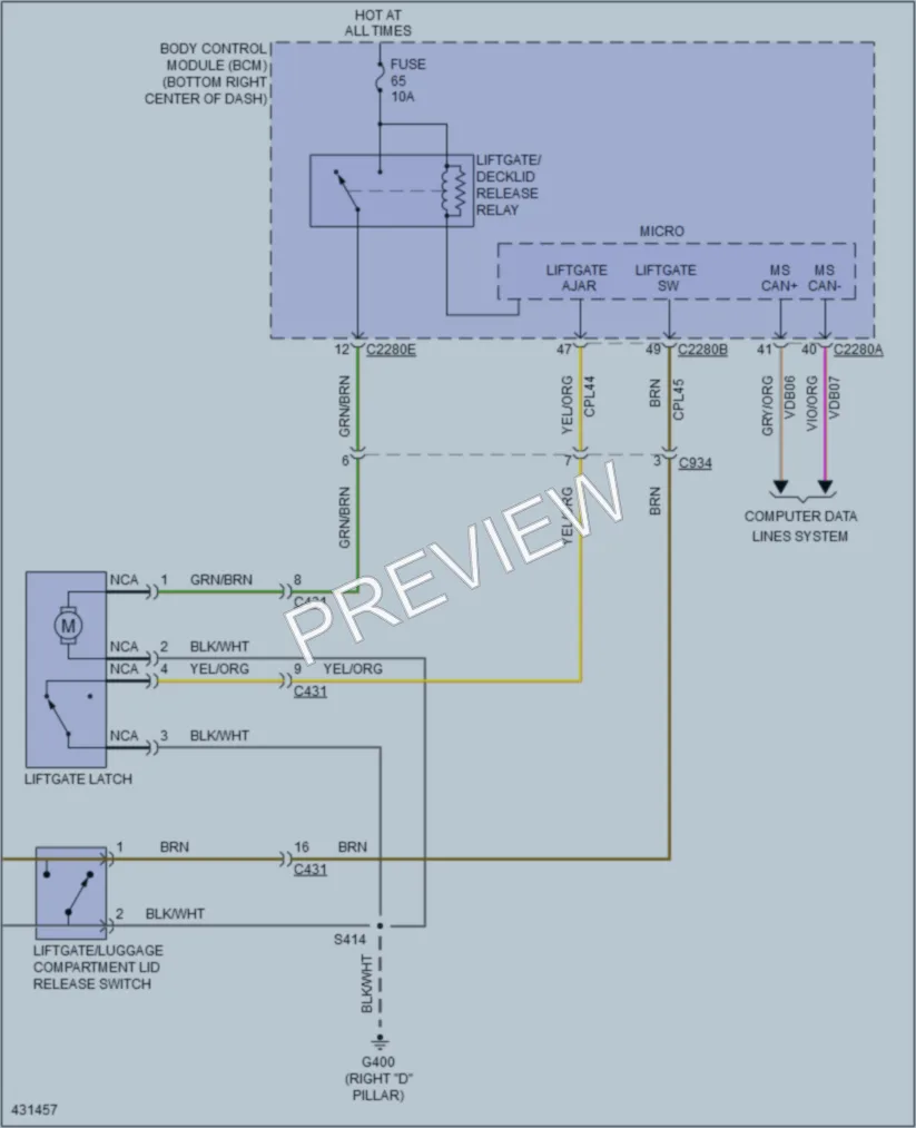 2014 Ford Escape Trunk Tailgate Fuel Door wiring diagram preview
