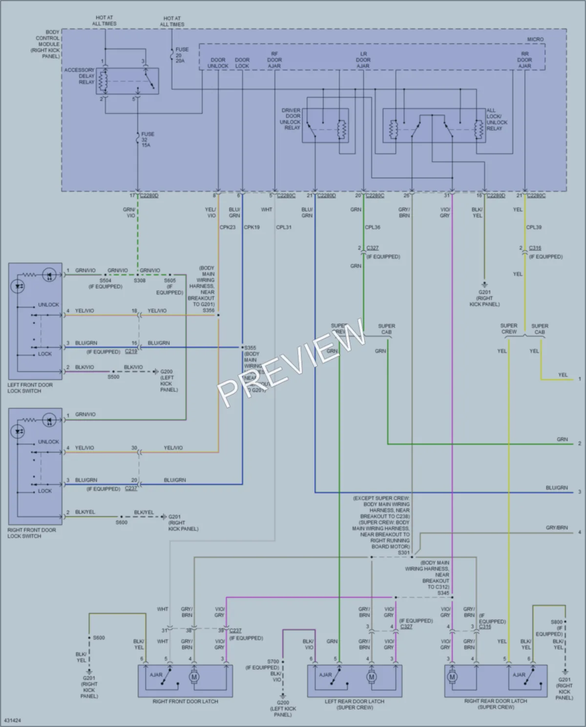 2014 Ford F150Pickup Power Door Locks wiring diagram preview