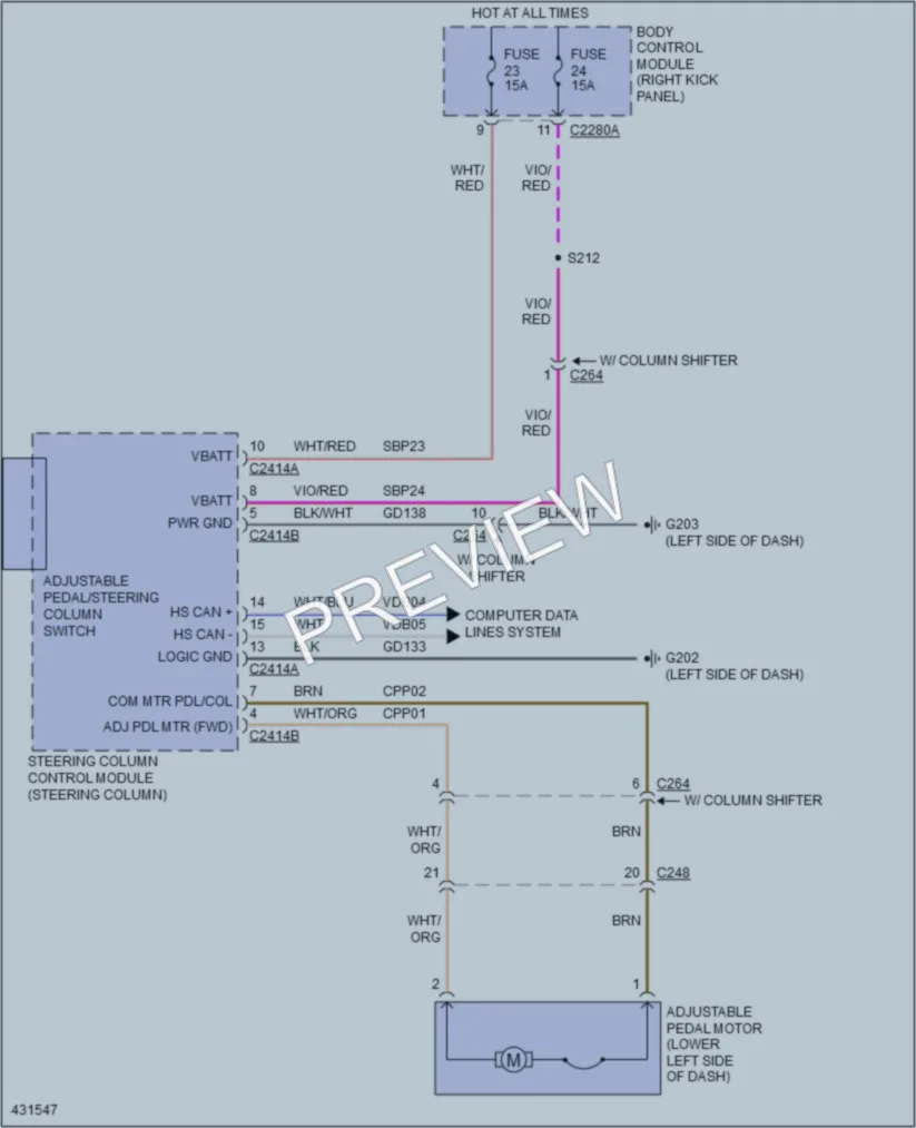 2014 Ford F150Pickup Power Seats wiring diagram preview