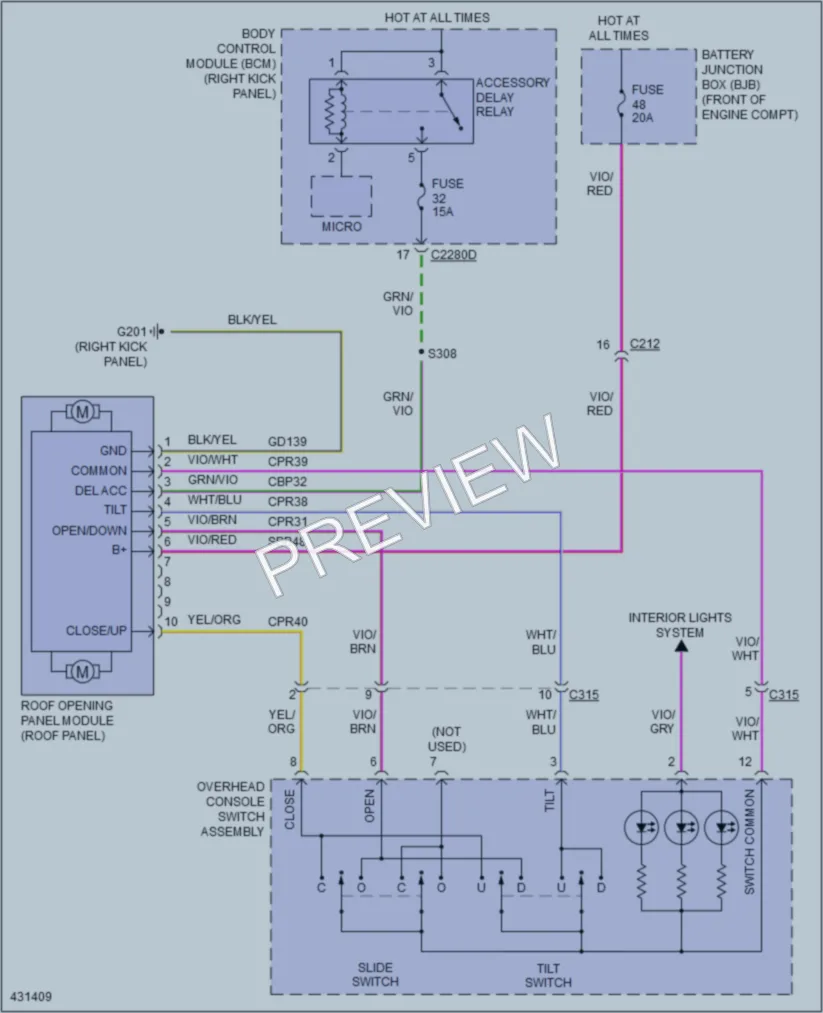 2014 Ford F150Pickup Power Top Sunroof wiring diagram preview