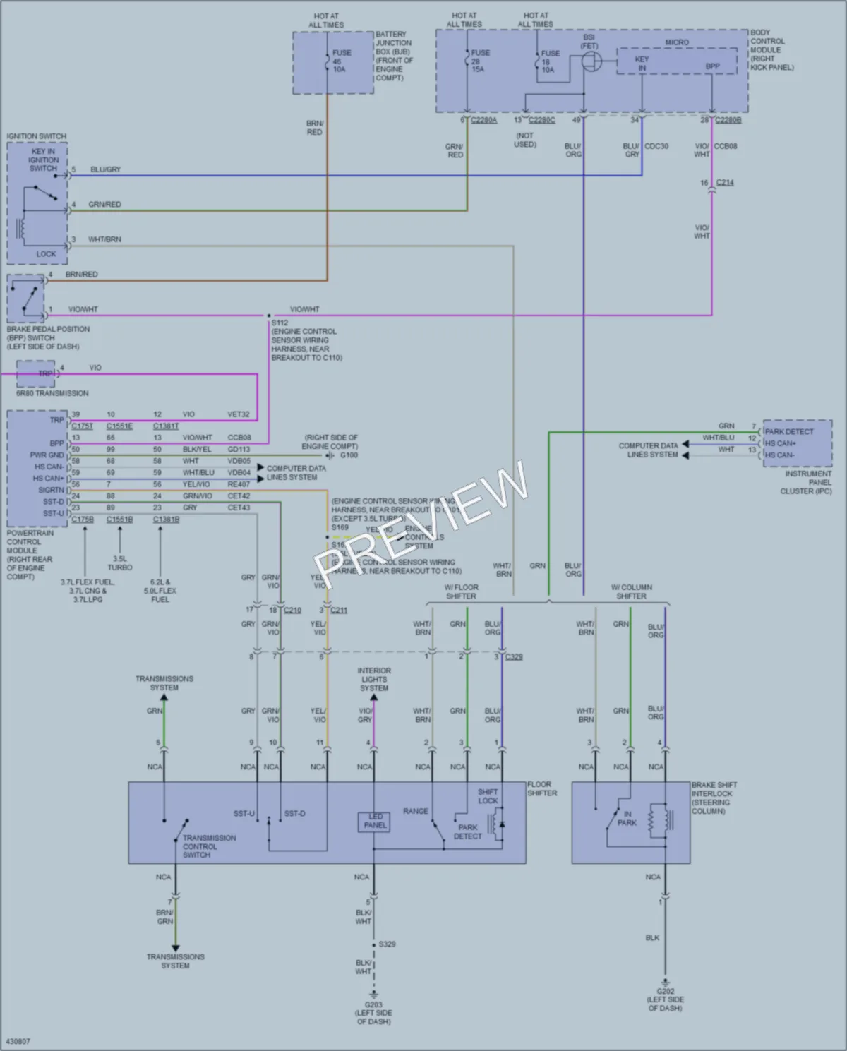 2014 Ford F150Pickup Shift Interlock wiring diagram preview