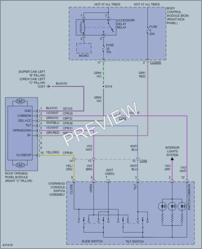 2014 Ford F550ChsCab Power Top Sunroof wiring diagram preview