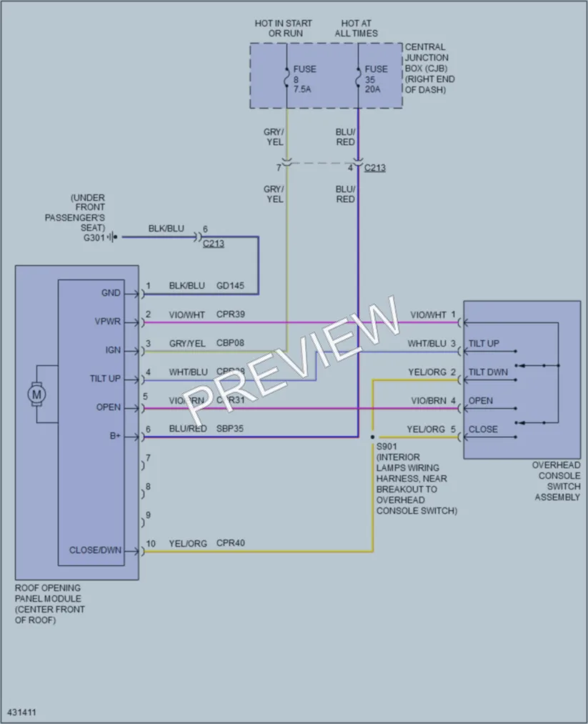2014 Ford Fiesta Power Top Sunroof wiring diagram preview