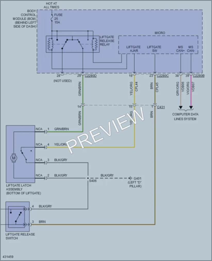 2014 Ford Flex Trunk Tailgate Fuel Door wiring diagram preview