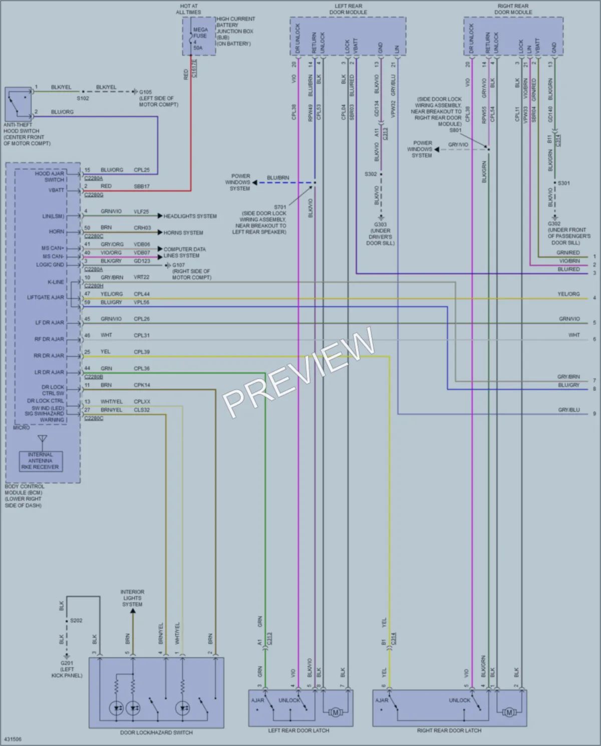 2014 Ford Focus Power Door Locks wiring diagram preview