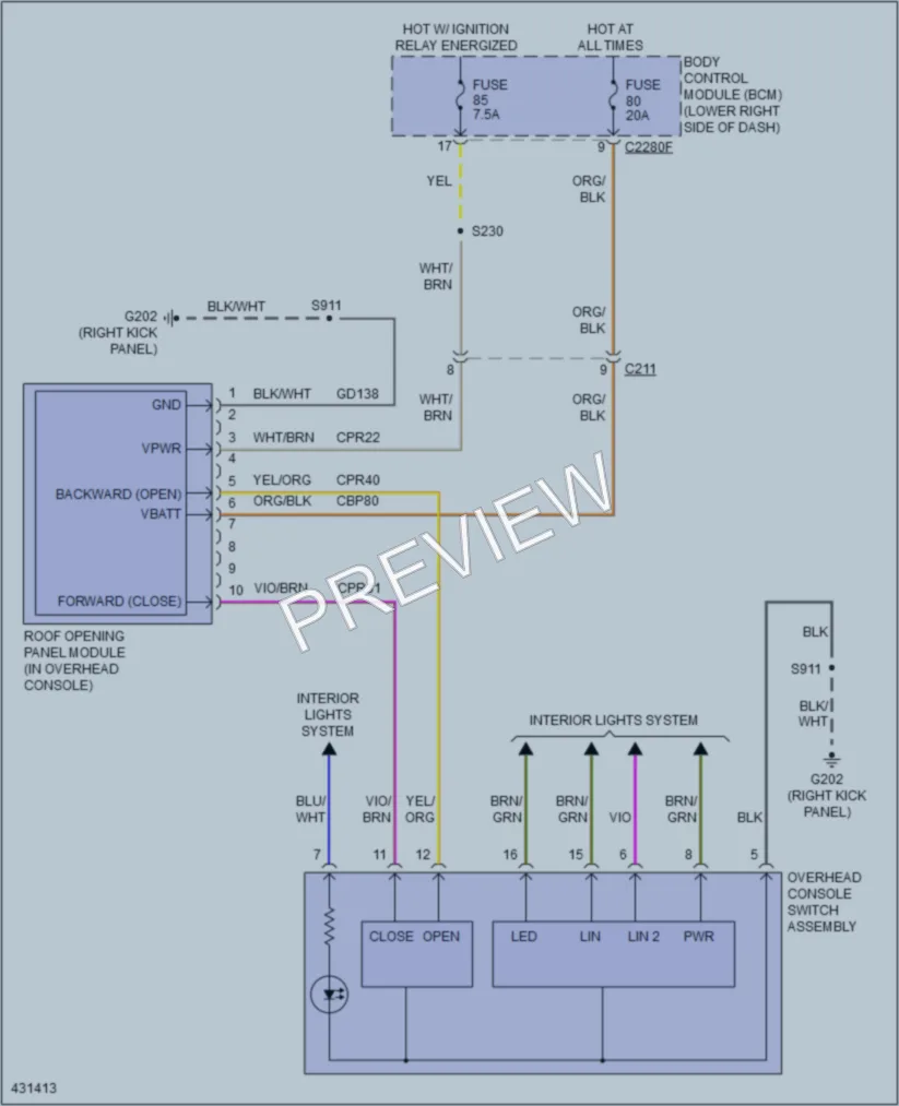 2014 Ford Focus Power Top Sunroof wiring diagram preview