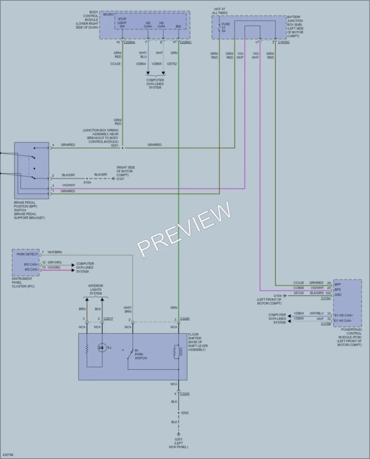 2014 Ford Focus Shift Interlock wiring diagram preview