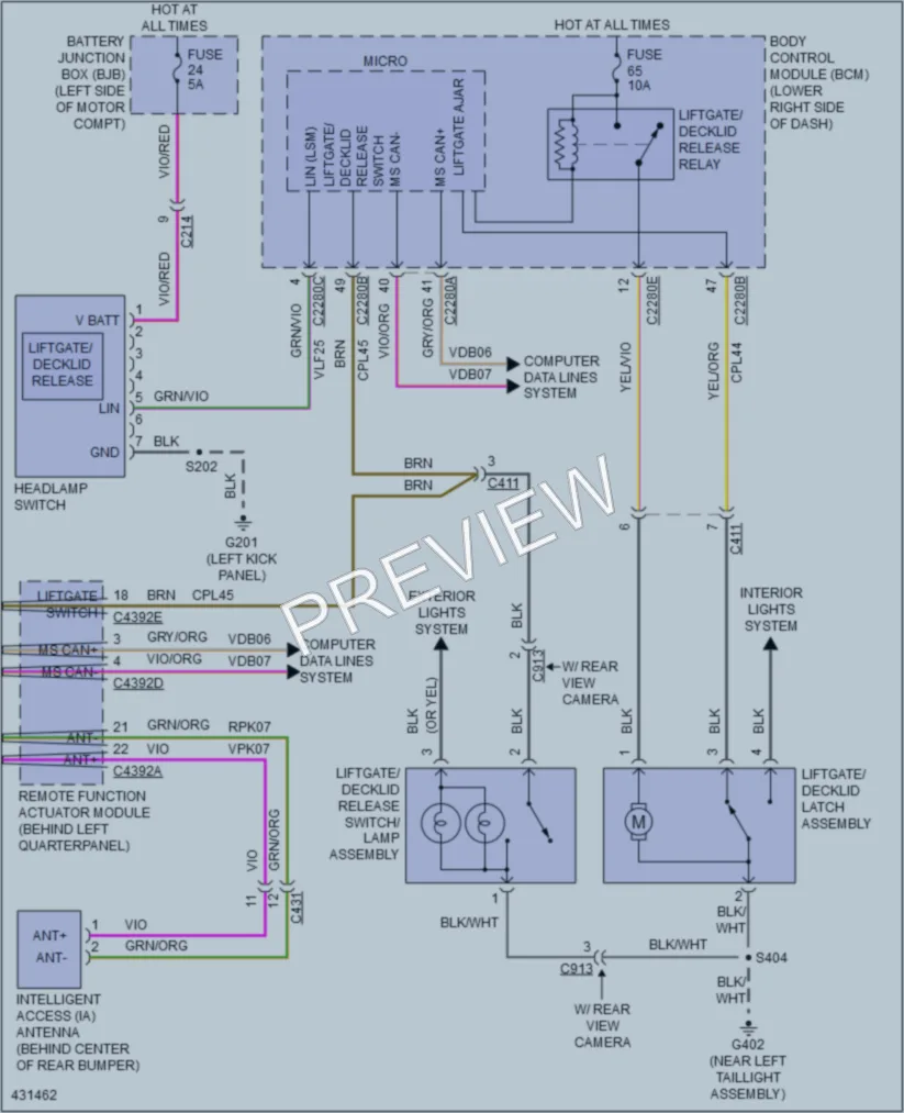 2014 Ford Focus Trunk Tailgate Fuel Door wiring diagram preview