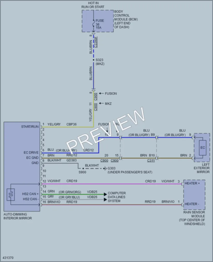 2014 Ford FusionEnergi Power Mirrors wiring diagram preview