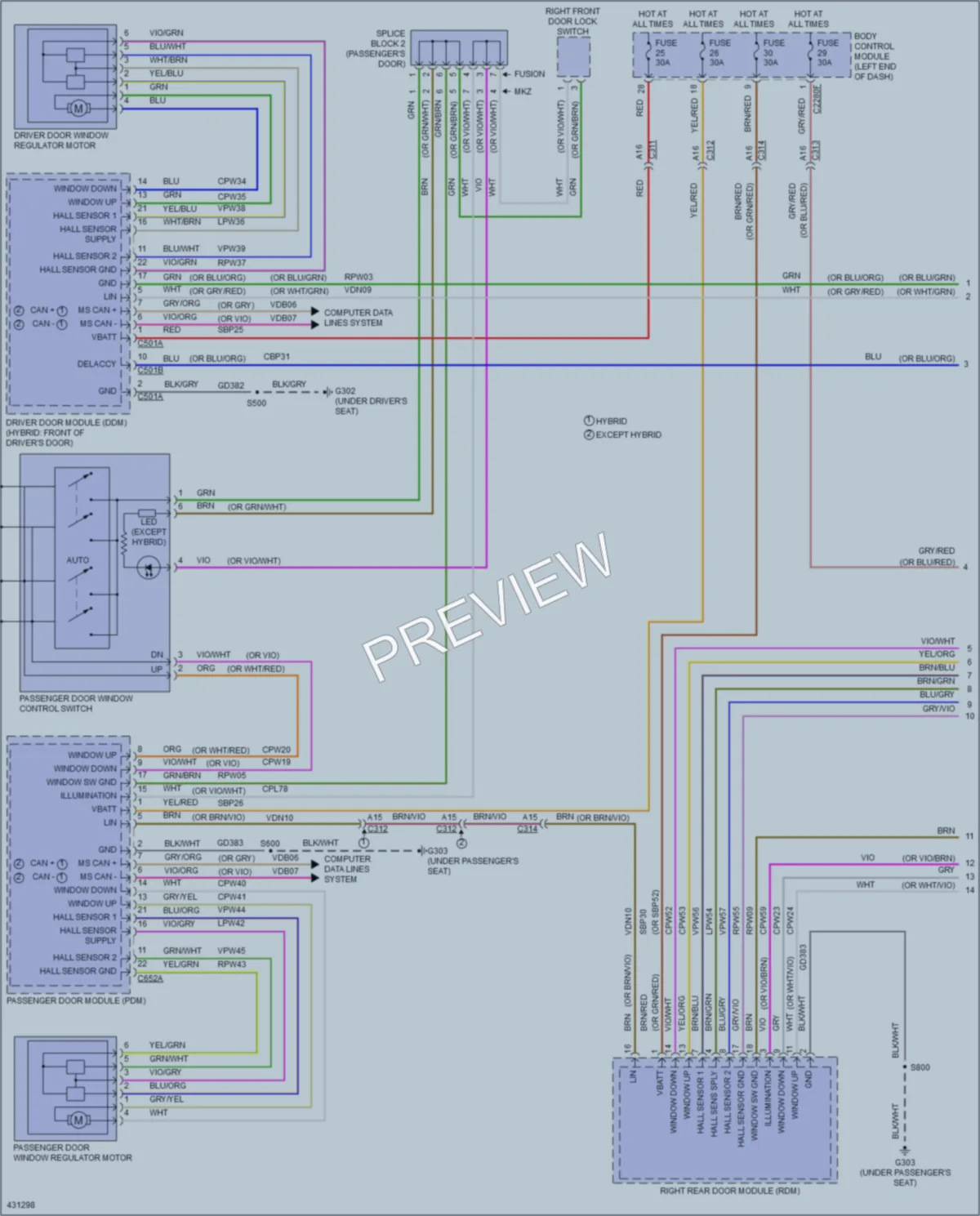 2014 Ford FusionEnergi Power Windows wiring diagram preview