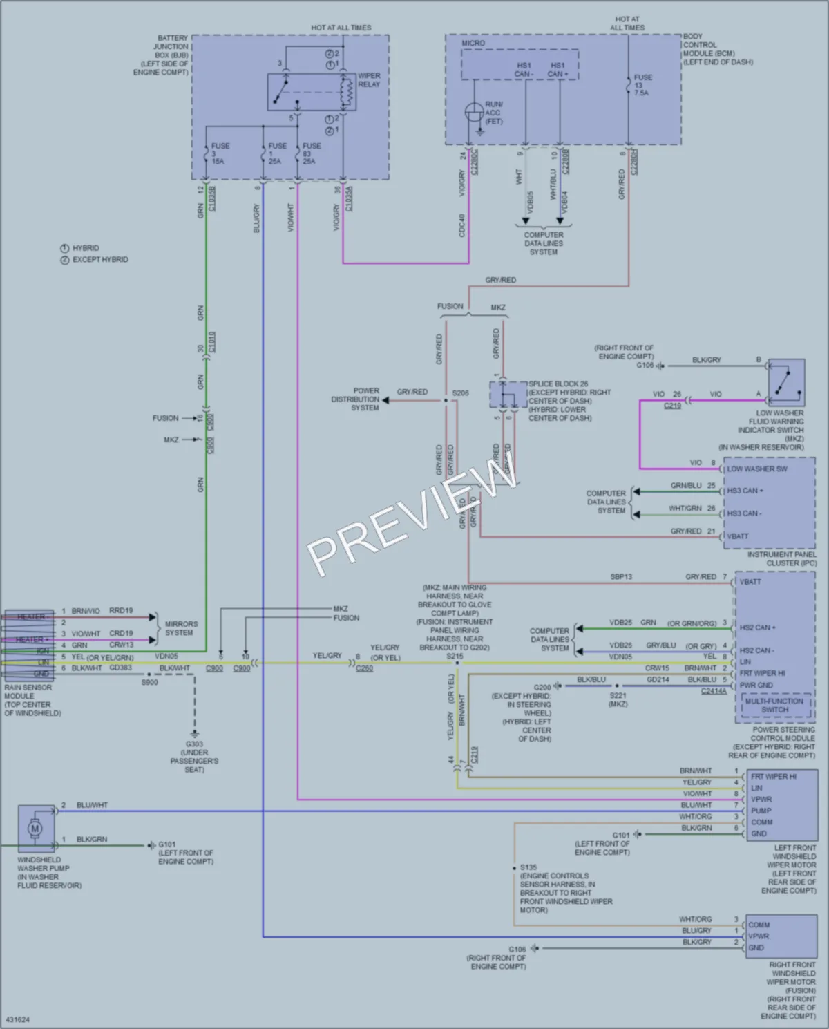 2014 Ford FusionEnergi Wiper Washer wiring diagram preview