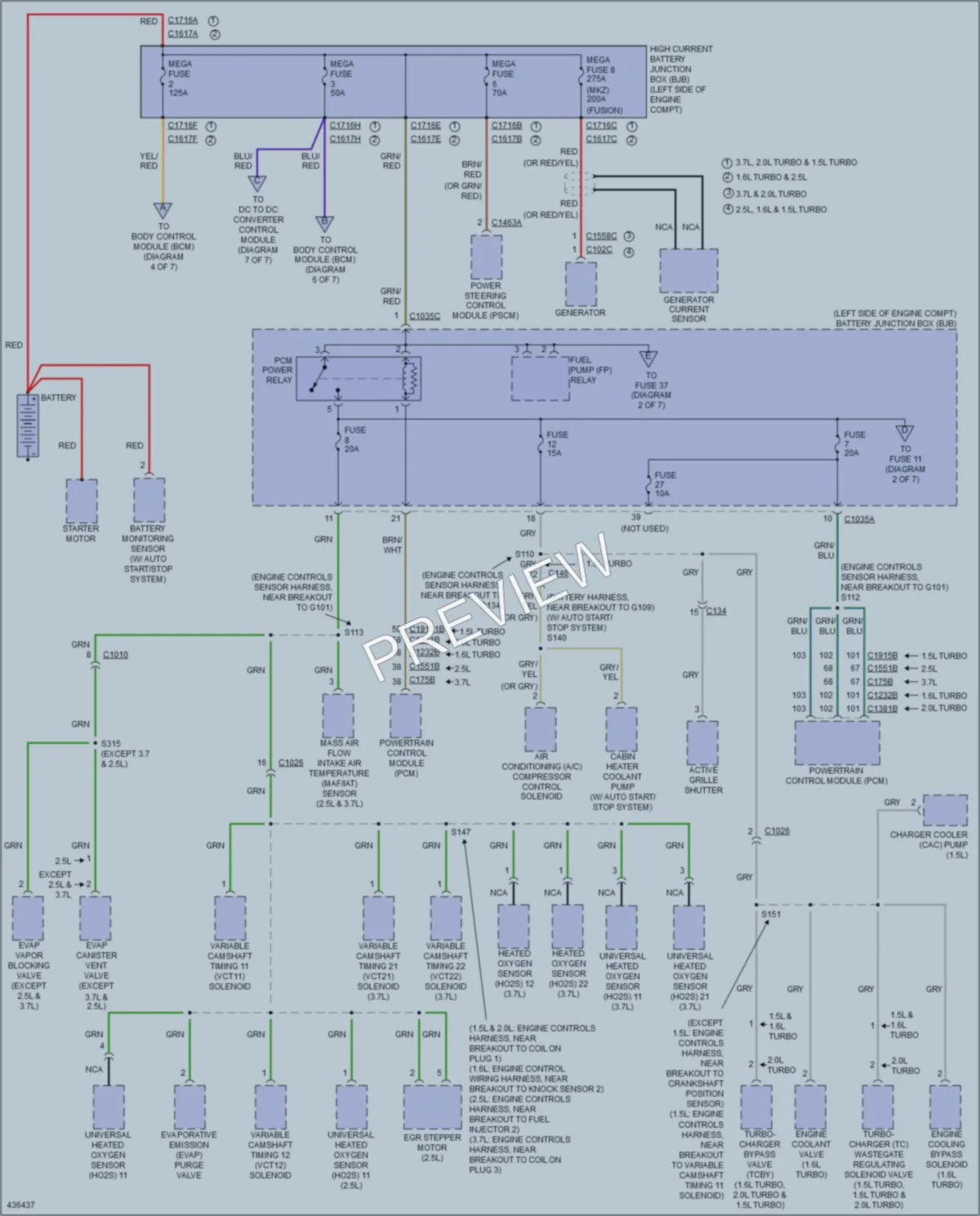 2014 Ford FusionHybrid Power Distribution wiring diagram preview
