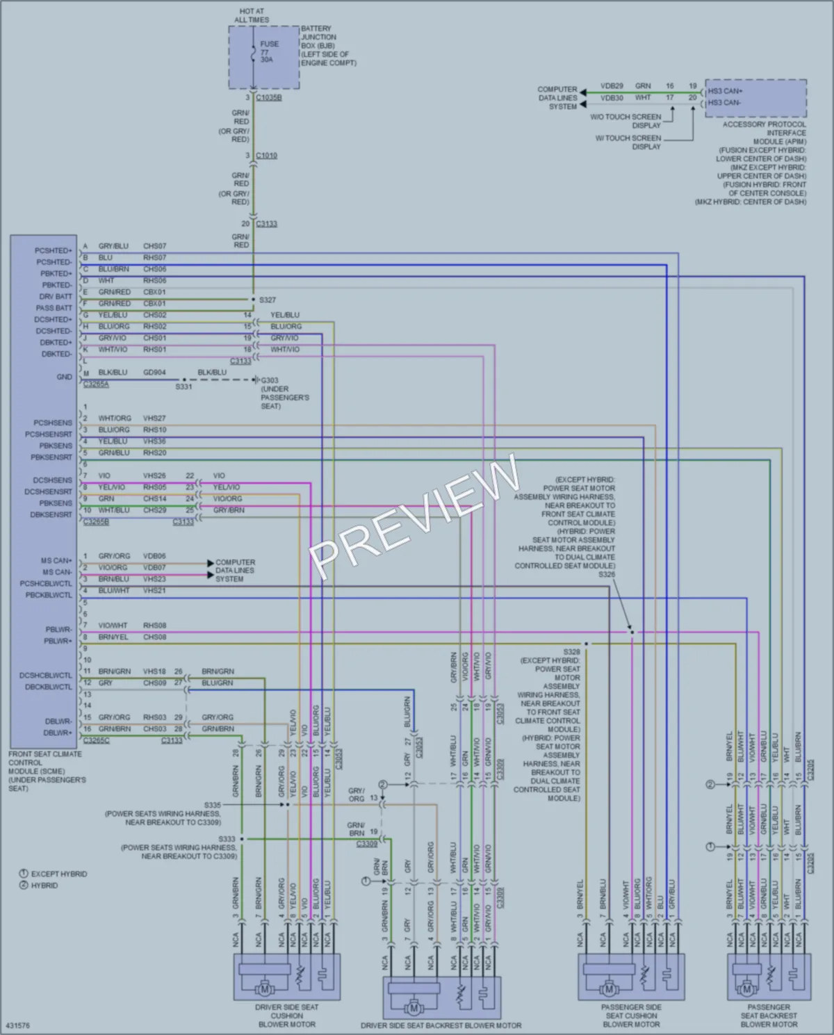 2014 Ford FusionHybrid Power Seats wiring diagram preview