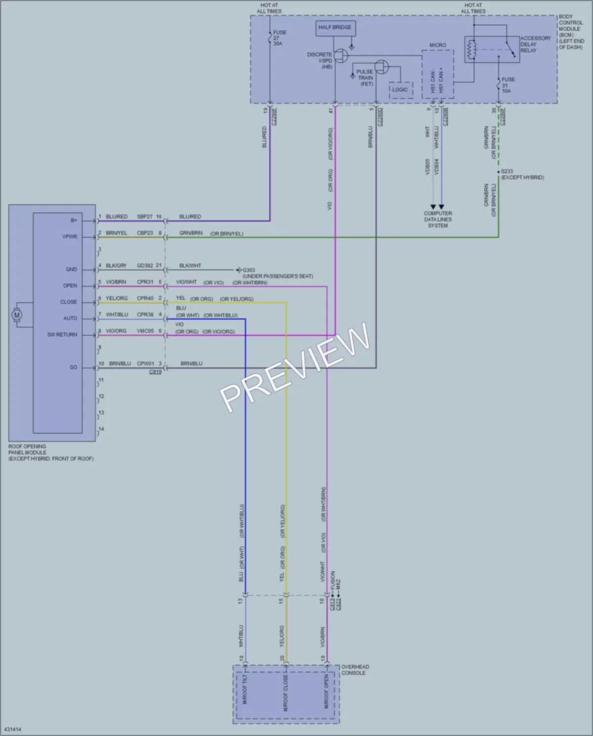 2014 Ford FusionHybrid Power Top Sunroof wiring diagram preview