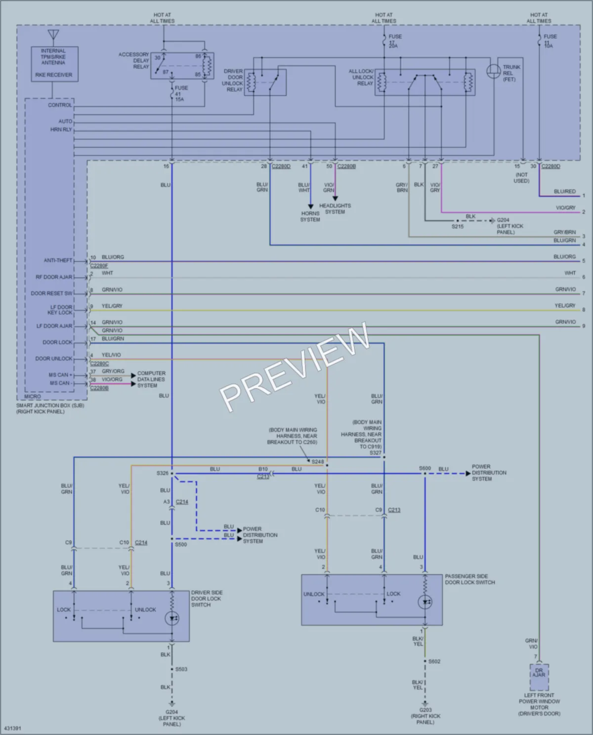 2014 Ford Mustang Power Door Locks wiring diagram preview