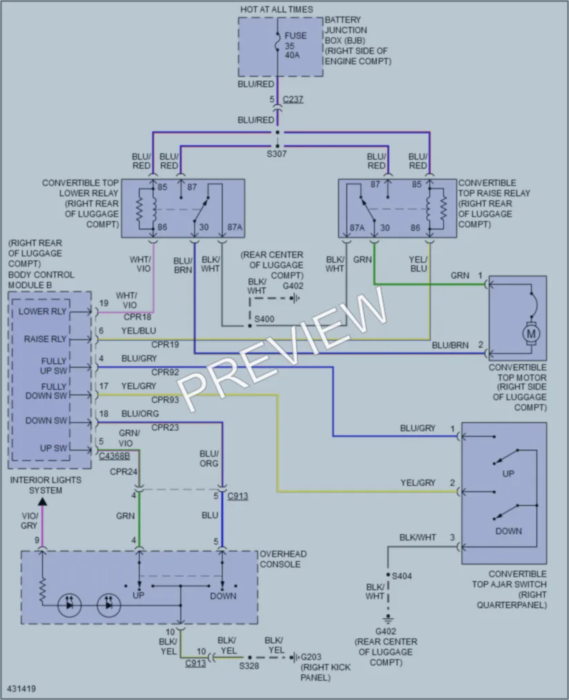 2014 Ford Mustang Power Top Sunroof wiring diagram preview