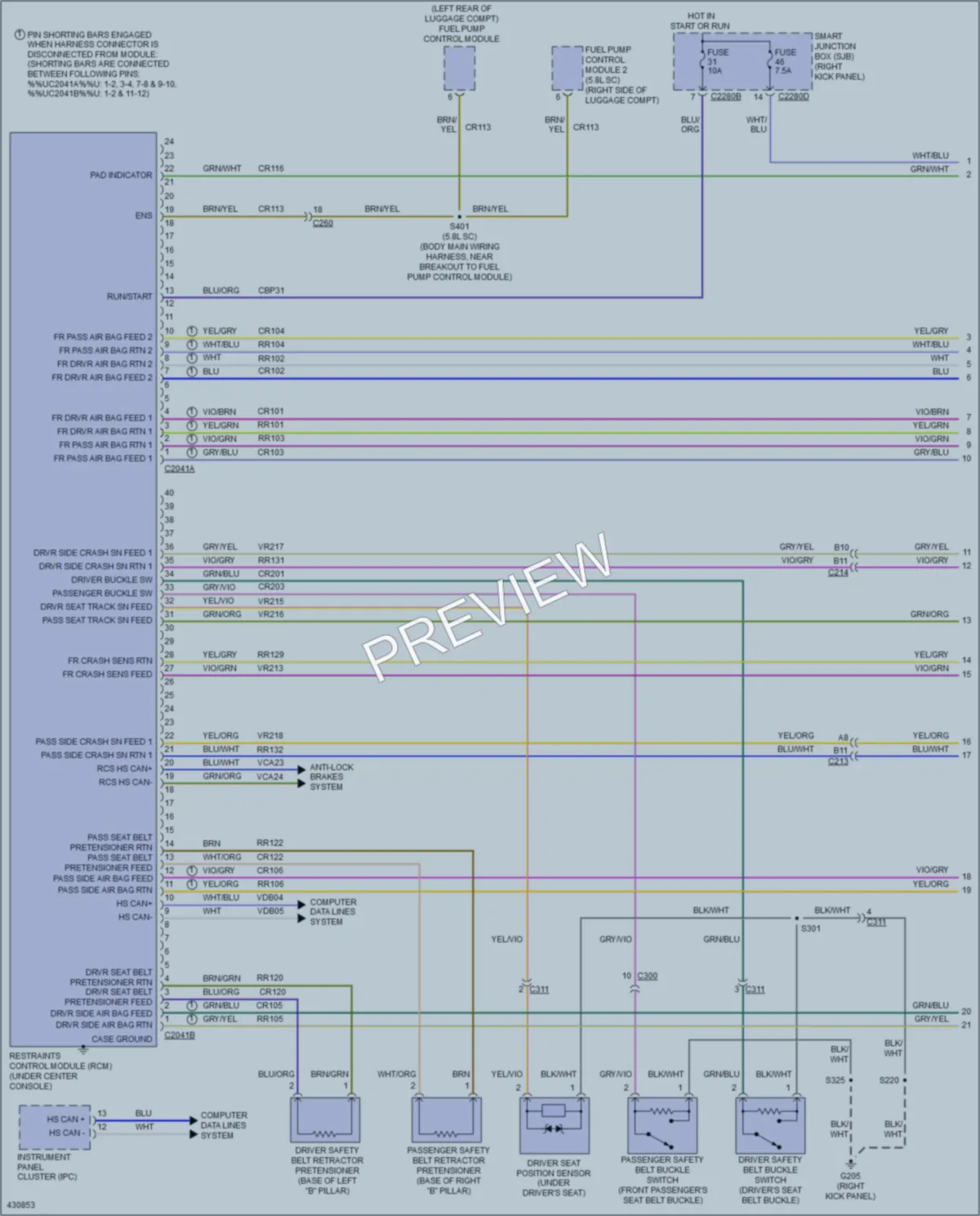 2014 Ford Mustang Supplemental Restraints wiring diagram preview