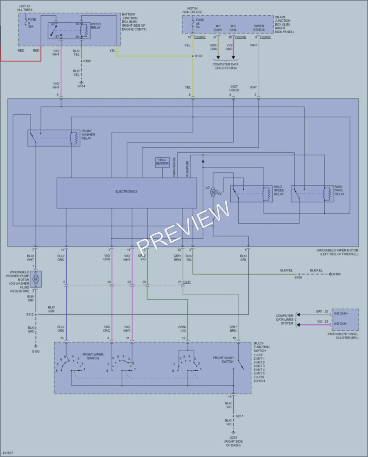 2014 Ford Mustang Wiper Washer wiring diagram preview