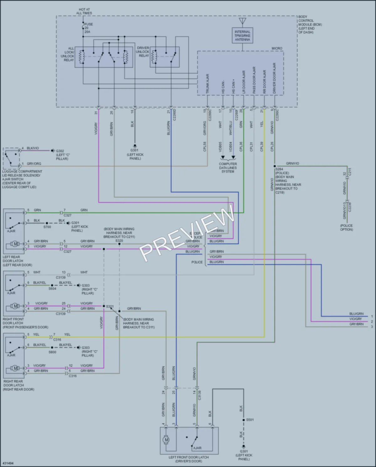 2014 Ford Taurus Power Door Locks wiring diagram preview