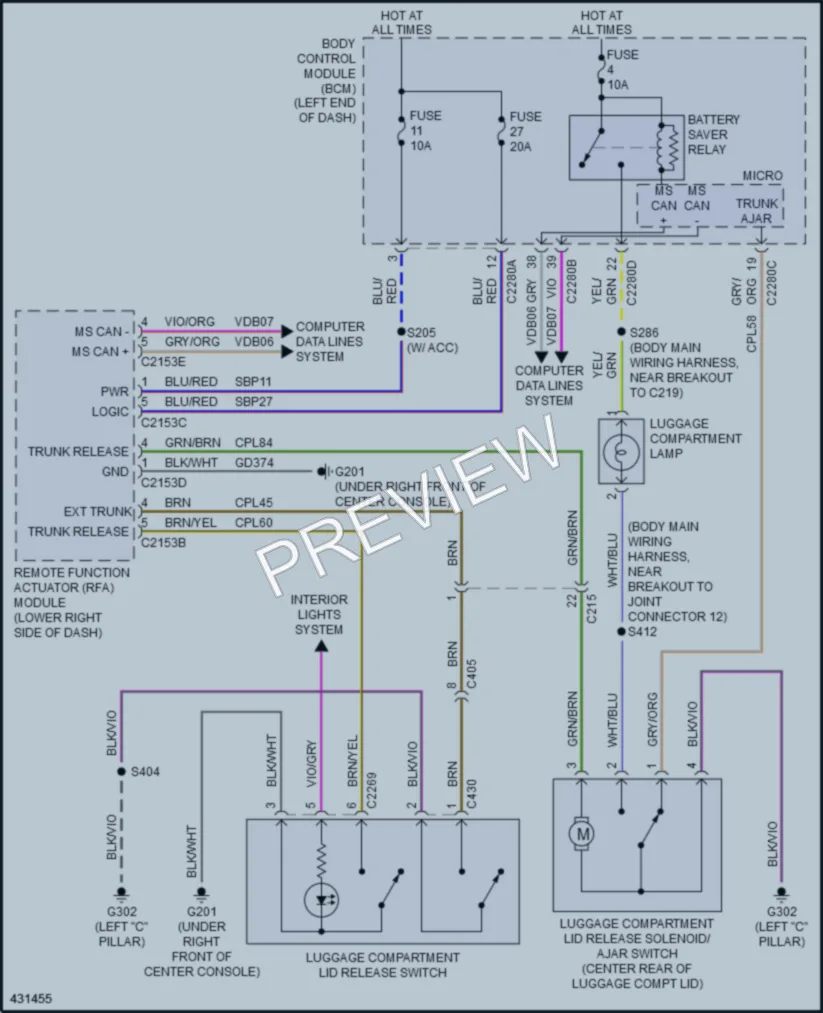 2014 Ford Taurus Trunk Tailgate Fuel Door wiring diagram preview