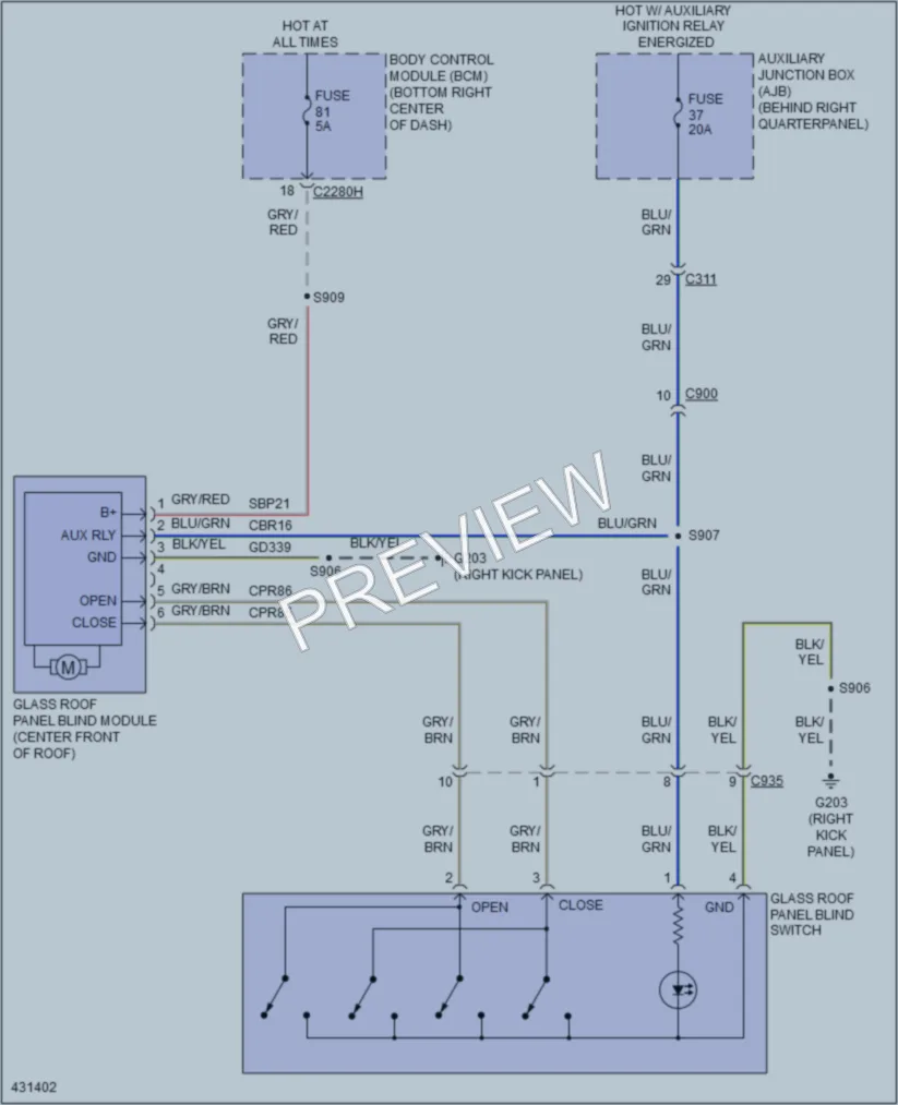 2014 Ford TransitConnect Power Top Sunroof wiring diagram preview
