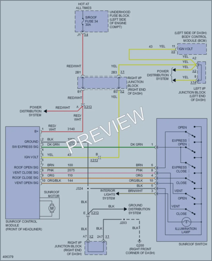2014 GMC Yukon Power Top Sunroof wiring diagram preview