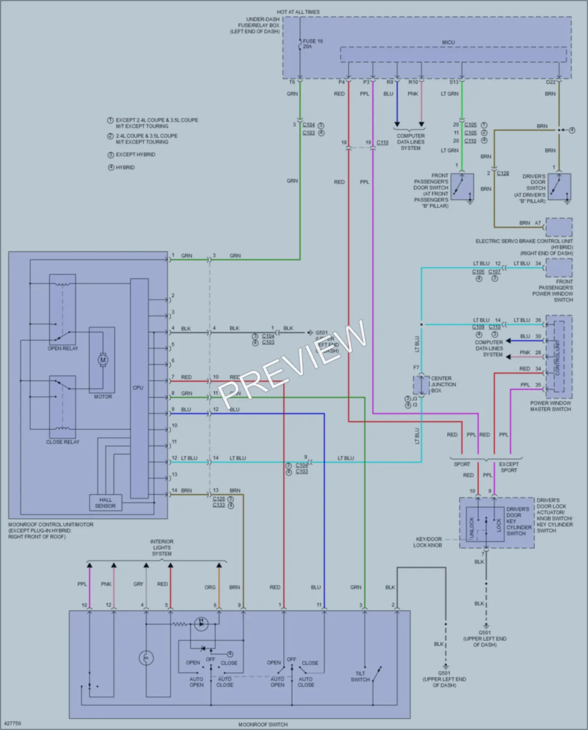 2014 Honda Accord Power Top Sunroof wiring diagram preview
