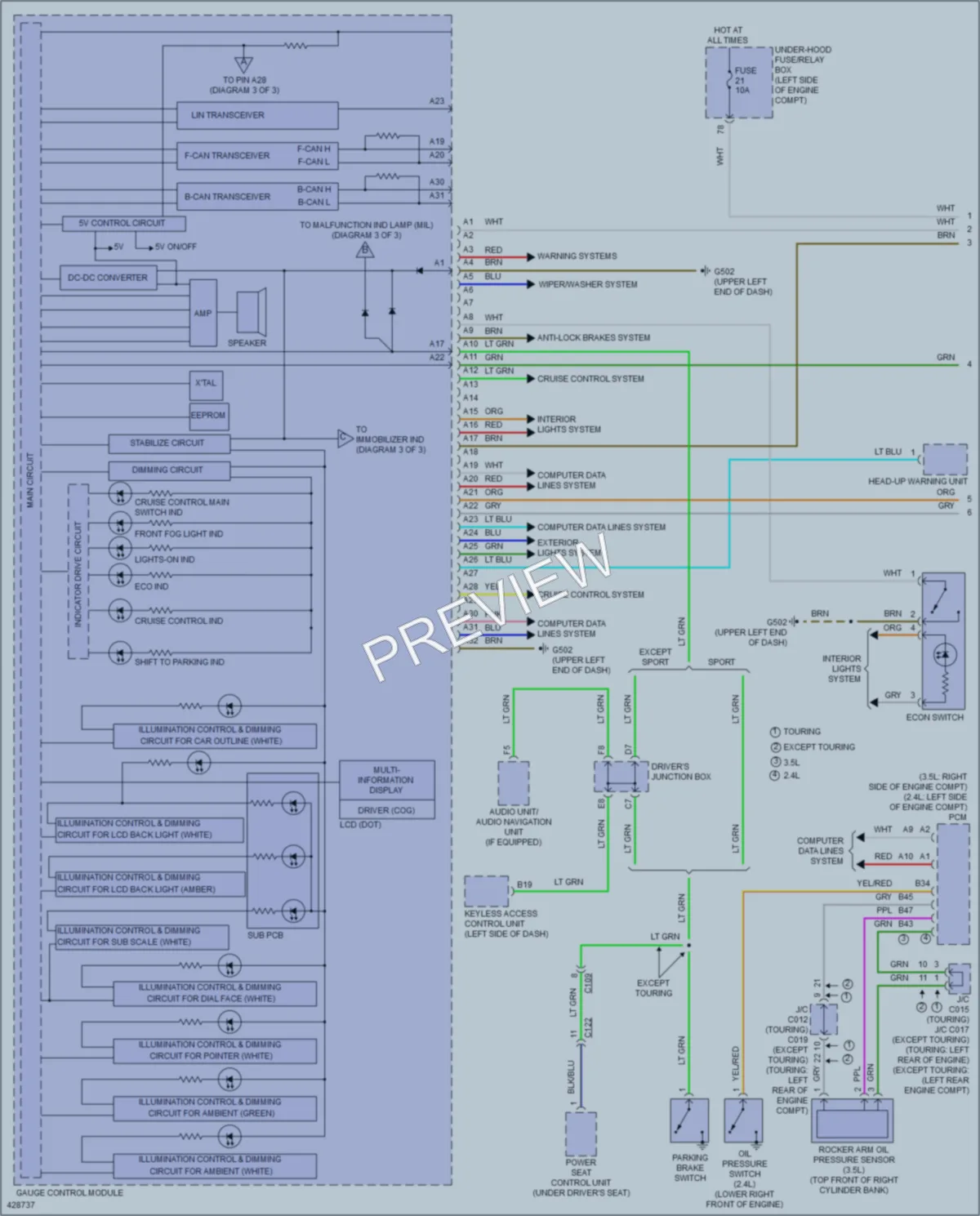 2014 Honda AccordHybrid Instrument Cluster wiring diagram preview